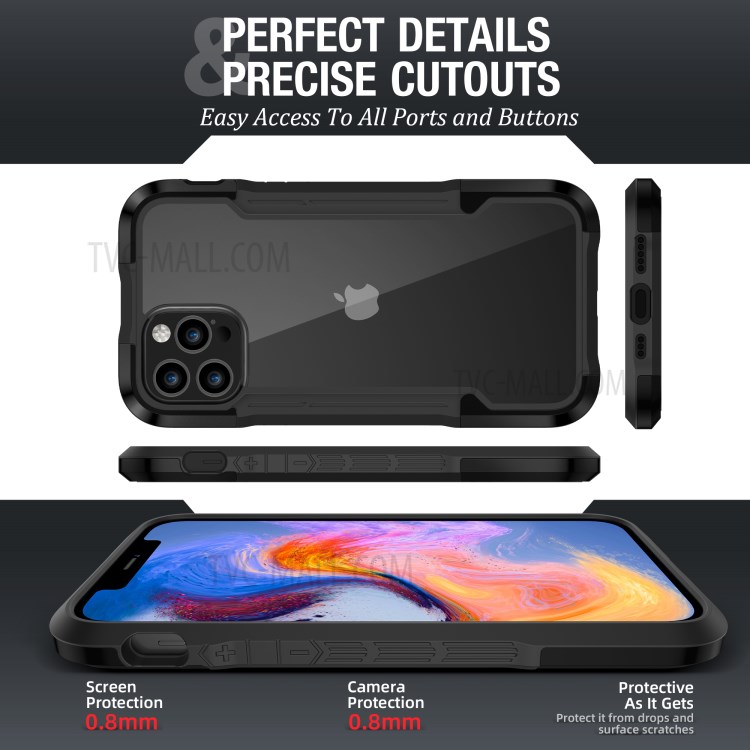 Metal TPU PC Combo Case for iPhone 12 Pro Max Military-grade Protection Cover - Black-8