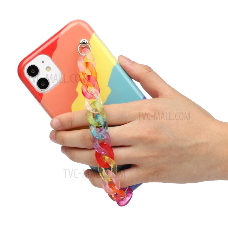IMD Workmanship Shell for iPhone 12 Pro Max TPU Rainbow Case with Wrist Strap Chain - Twill Rainbow-3