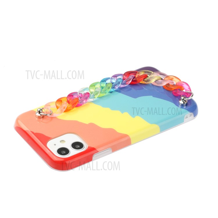 IMD Workmanship Shell for iPhone 12 Pro Max TPU Rainbow Case with Wrist Strap Chain - Twill Rainbow-5