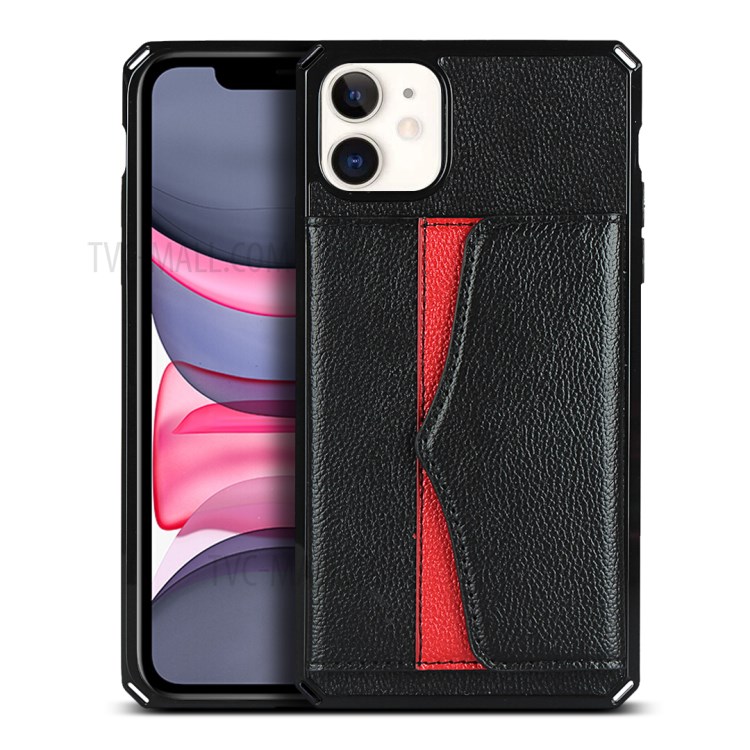 Litchi Texture Case with Mirror Wallet Phone Case Back Shell for iPhone 11 - Black-2