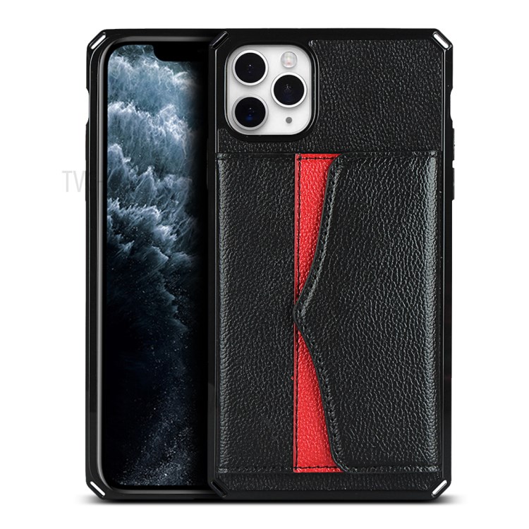 Litchi Texture Makeup Mirror Wallet Phone Case Back Shell for iPhone 11 Pro Max - Black-2