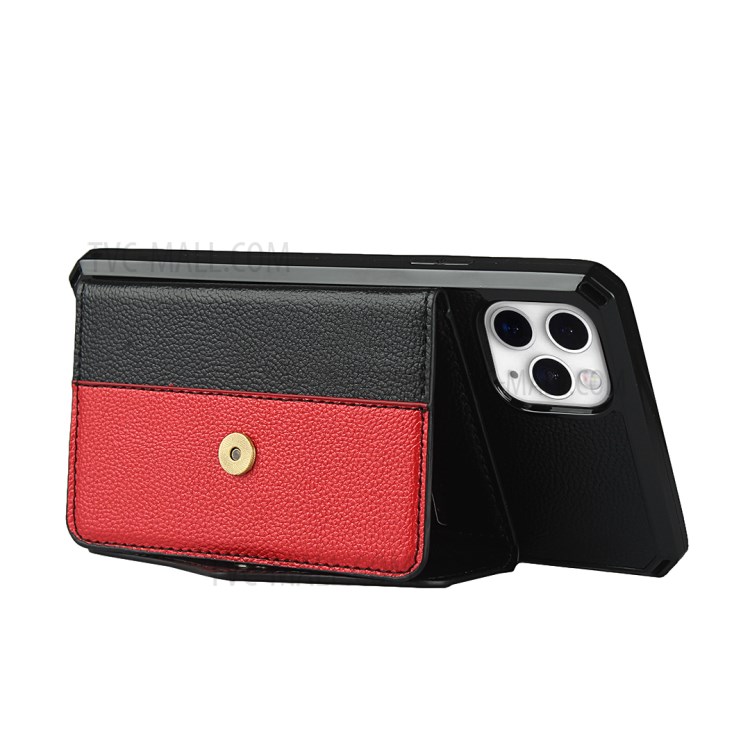 Litchi Texture Makeup Mirror Wallet Phone Case Back Shell for iPhone 11 Pro Max - Black-5