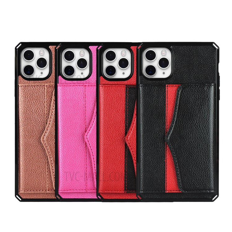 Litchi Texture Makeup Mirror Wallet Phone Case Back Shell for iPhone 11 Pro Max - Black-7