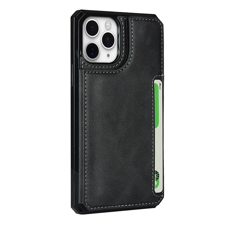 Para IPhone 11 Pro Max Botão Flip PU Couro Revestido TPU Carteira Telefone - Preto-2