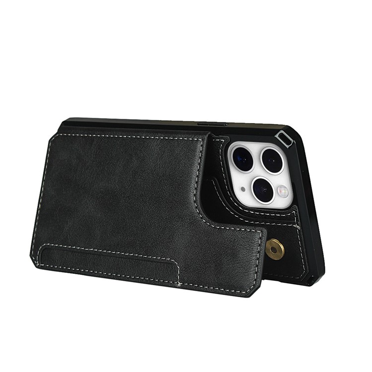 Para IPhone 11 Pro Max Botão Flip PU Couro Revestido TPU Carteira Telefone - Preto-4