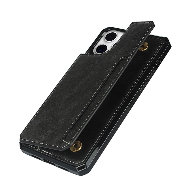 Para IPhone 11 Pro Max Botão Flip PU Couro Revestido TPU Carteira Telefone - Preto-5