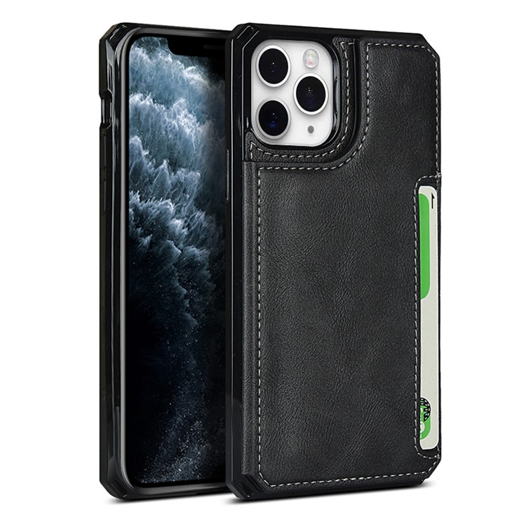 Para IPhone 11 Pro Max Botão Flip PU Couro Revestido TPU Carteira Telefone - Preto-6