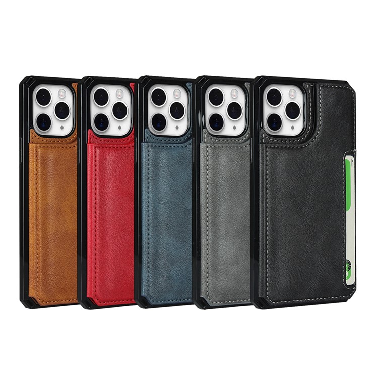 Para IPhone 11 Pro Max Botão Flip PU Couro Revestido TPU Carteira Telefone - Preto-7