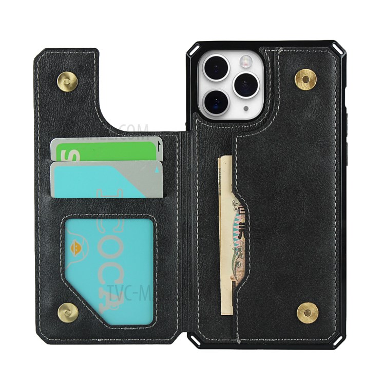 For iPhone 11 Pro 5.8-inch Button Flip PU Leather Coated TPU Wallet Phone Shell - Black-3