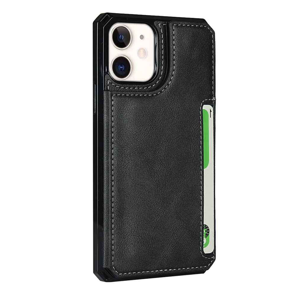 For iPhone 11 6.1-inch Button Flip PU Leather Coated TPU Wallet Phone Shell - Black-2