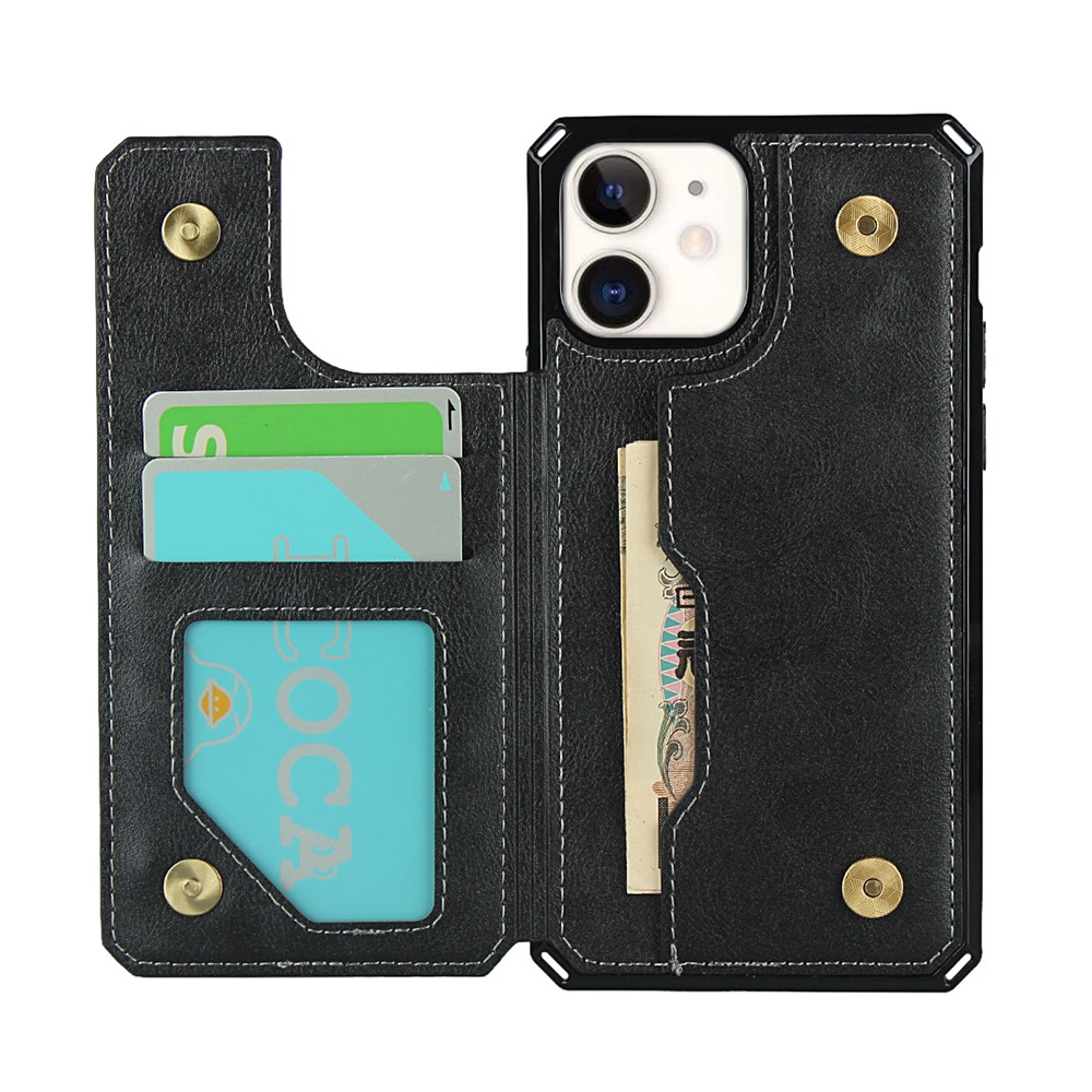 For iPhone 11 6.1-inch Button Flip PU Leather Coated TPU Wallet Phone Shell - Black-3