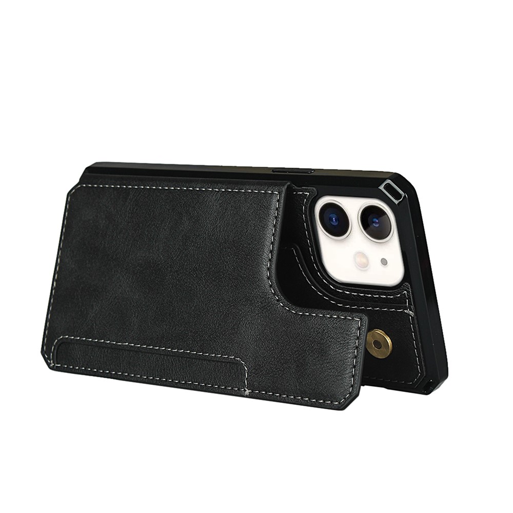 For iPhone 11 6.1-inch Button Flip PU Leather Coated TPU Wallet Phone Shell - Black-4