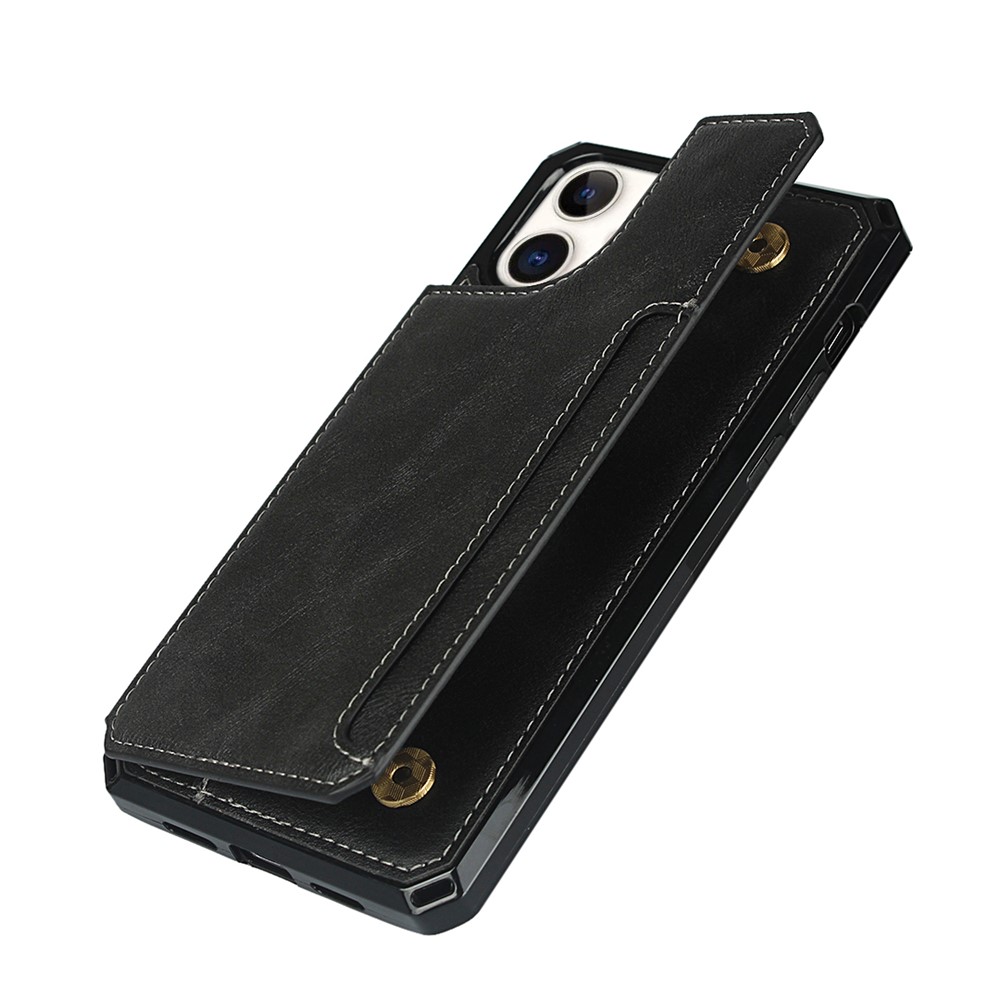 For iPhone 11 6.1-inch Button Flip PU Leather Coated TPU Wallet Phone Shell - Black-5