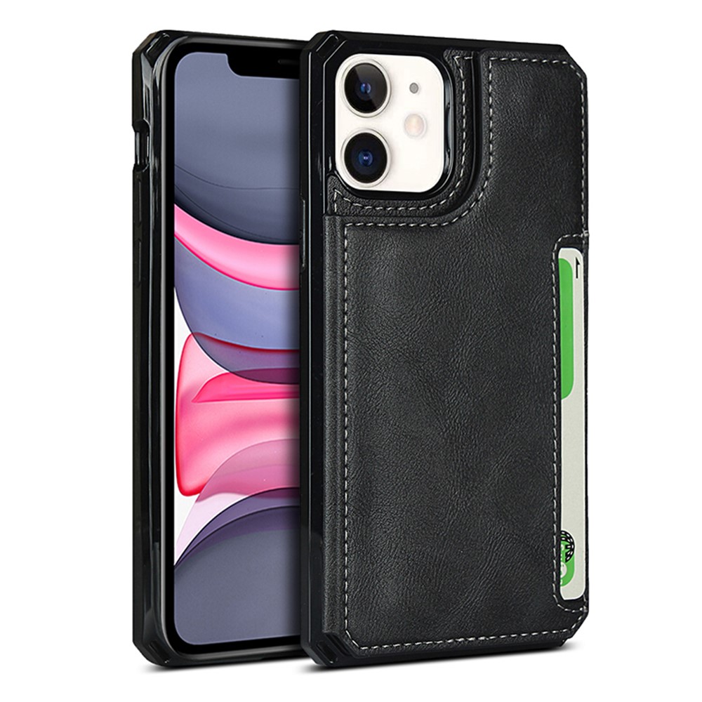 For iPhone 11 6.1-inch Button Flip PU Leather Coated TPU Wallet Phone Shell - Black-6