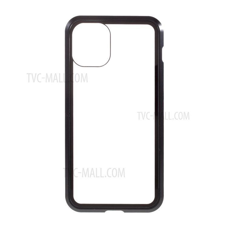Magnetic Adsorption Metal Frame + Tempered Glass Back Phone Case for iPhone 12 mini - Black-1