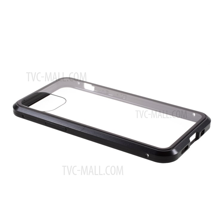 Magnetic Adsorption Metal Frame + Tempered Glass Back Phone Case for iPhone 12 mini - Black-4