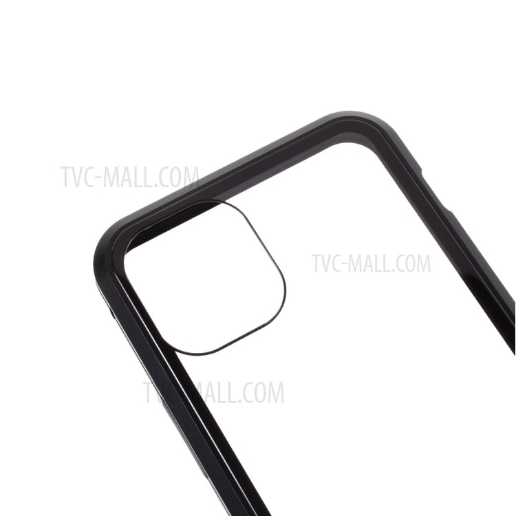 Magnetic Adsorption Metal Frame + Tempered Glass Back Phone Case for iPhone 12 mini - Black-6