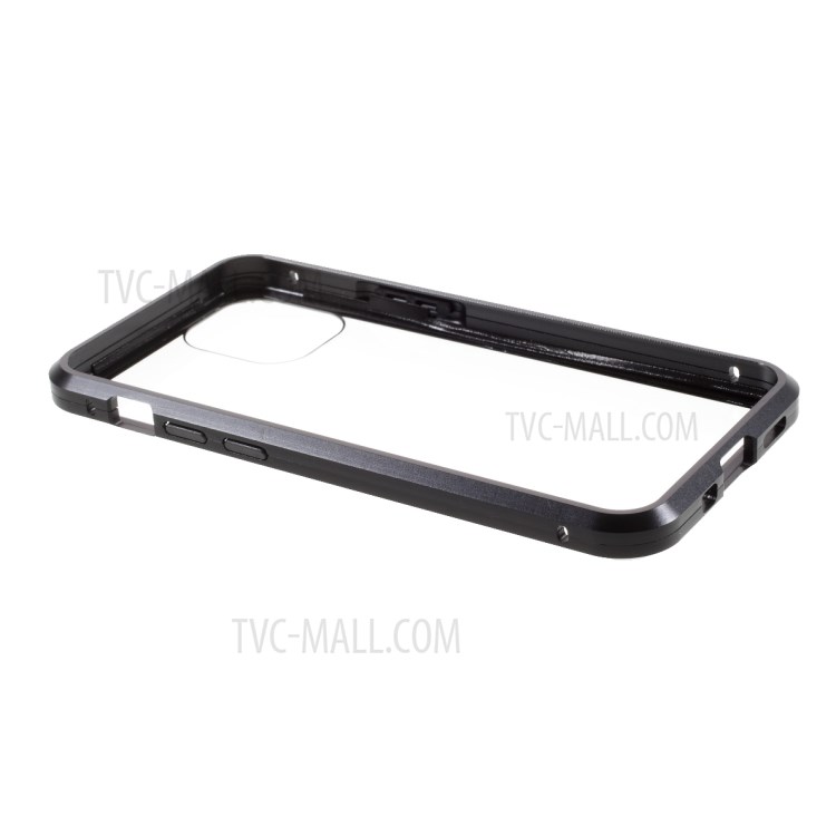 Magnetic Adsorption Metal Frame + Tempered Glass Back Phone Case for iPhone 12 mini - Black-7