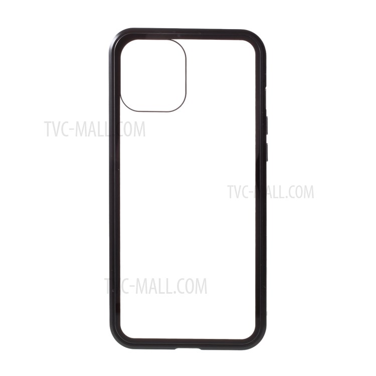 Magnetic Adsorption Metallrahmen + Gehärteter Glasrücker Schutzabdeckung Für IPhone 12 Pro Max - Schwarz-1