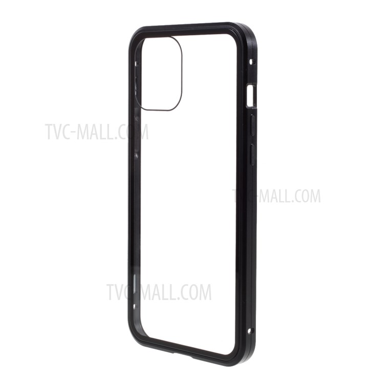 Magnetic Adsorption Metallrahmen + Gehärteter Glasrücker Schutzabdeckung Für IPhone 12 Pro Max - Schwarz-2