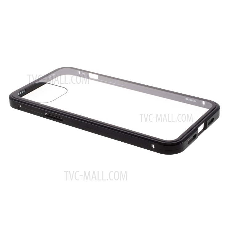 Magnetic Adsorption Metallrahmen + Gehärteter Glasrücker Schutzabdeckung Für IPhone 12 Pro Max - Schwarz-4