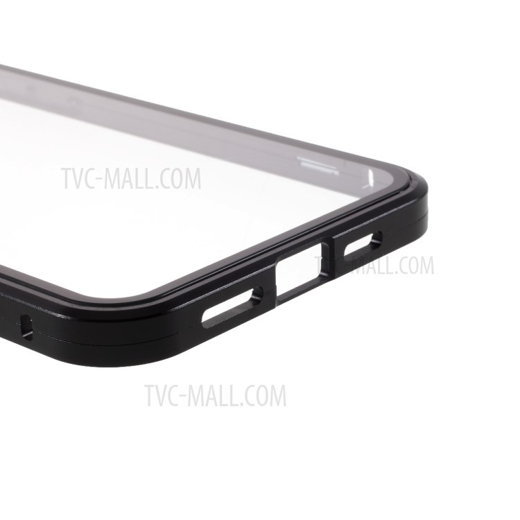 Magnetic Adsorption Metallrahmen + Gehärteter Glasrücker Schutzabdeckung Für IPhone 12 Pro Max - Schwarz-7