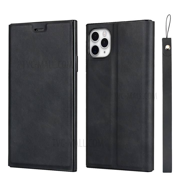 Silky-Feeling TPU + PU Leather Phone Cover for iPhone 11 Pro - Black-1