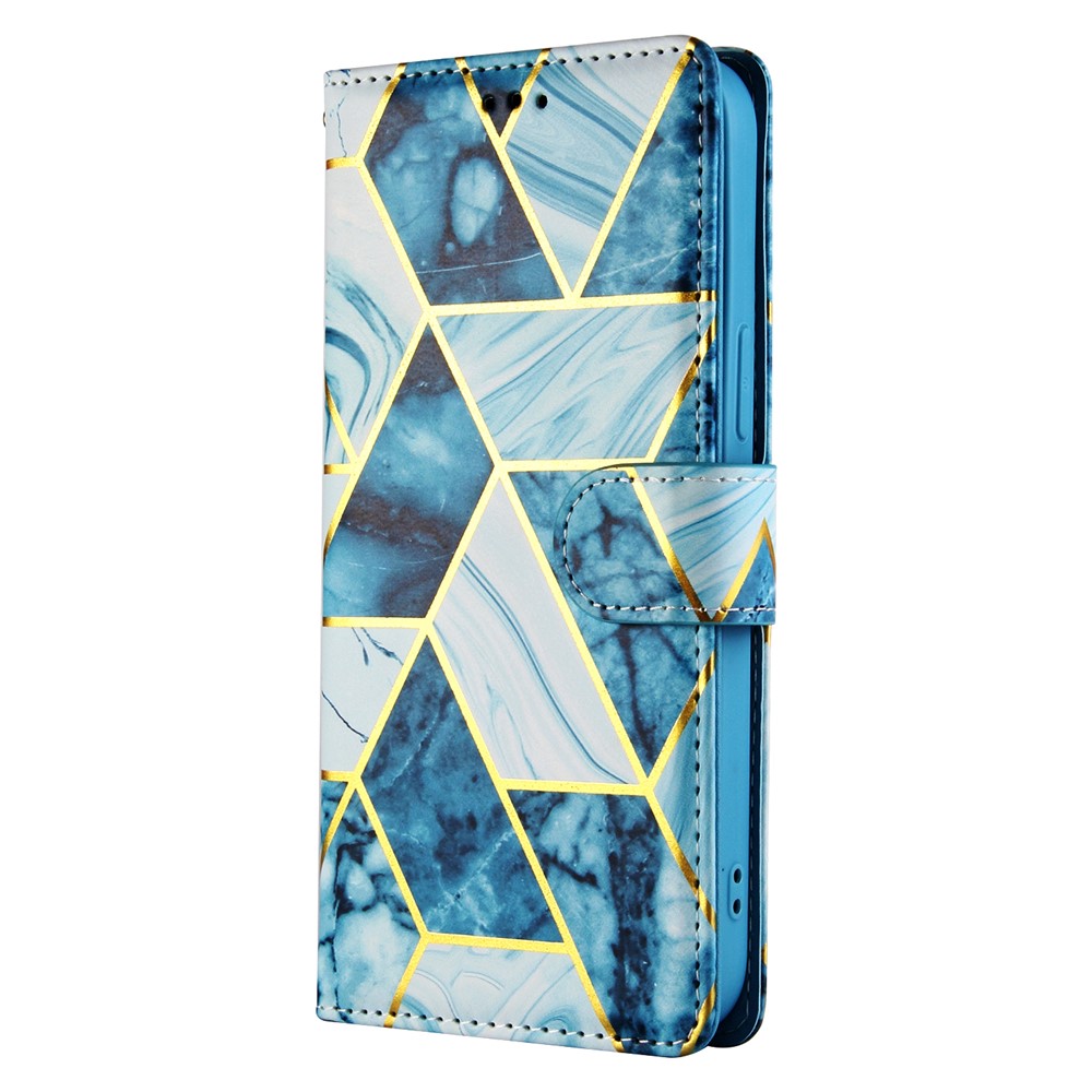 For iPhone 12 mini Marbel Pattern Lacquered Leather Protection Case - Blue