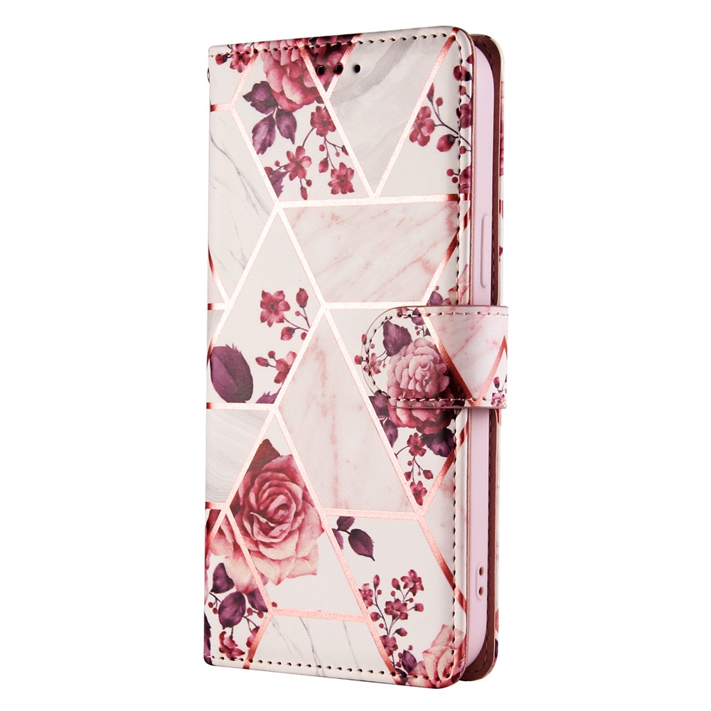 For iPhone 12 mini Marbel Pattern Lacquered Leather Protection Case - Light Pink