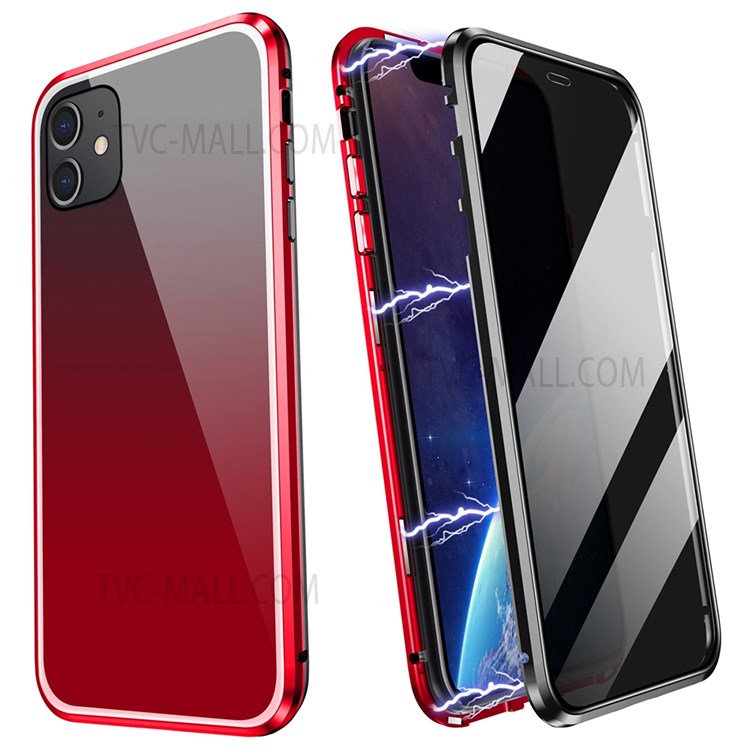 Anti-spy Design Gradient Color Tempered Glass + Aluminium Alloy Frame Full Protection Shell for iPhone 12 Pro Max - Black/Red-1