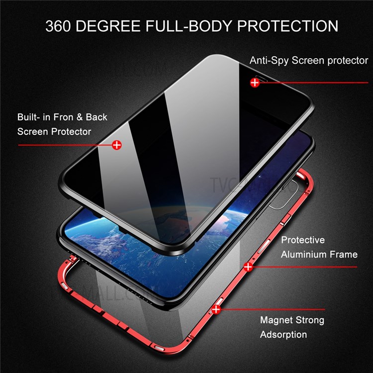 Anti-spy Design Gradient Color Tempered Glass + Aluminium Alloy Frame Full Protection Shell for iPhone 12 Pro Max - Black/Red-2