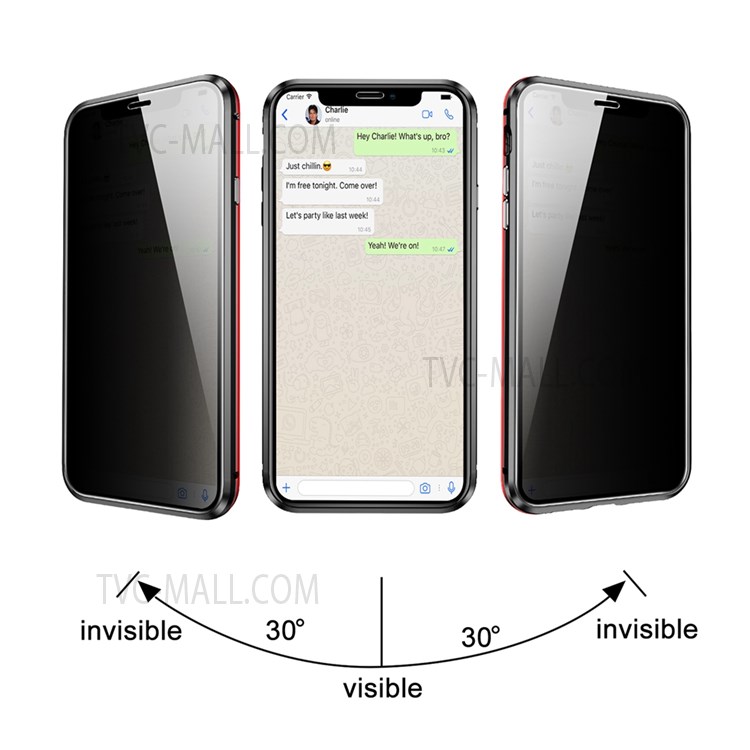 Anti-spy Design Gradient Color Tempered Glass + Aluminium Alloy Frame Full Protection Shell for iPhone 12 Pro Max - Black/Red-3