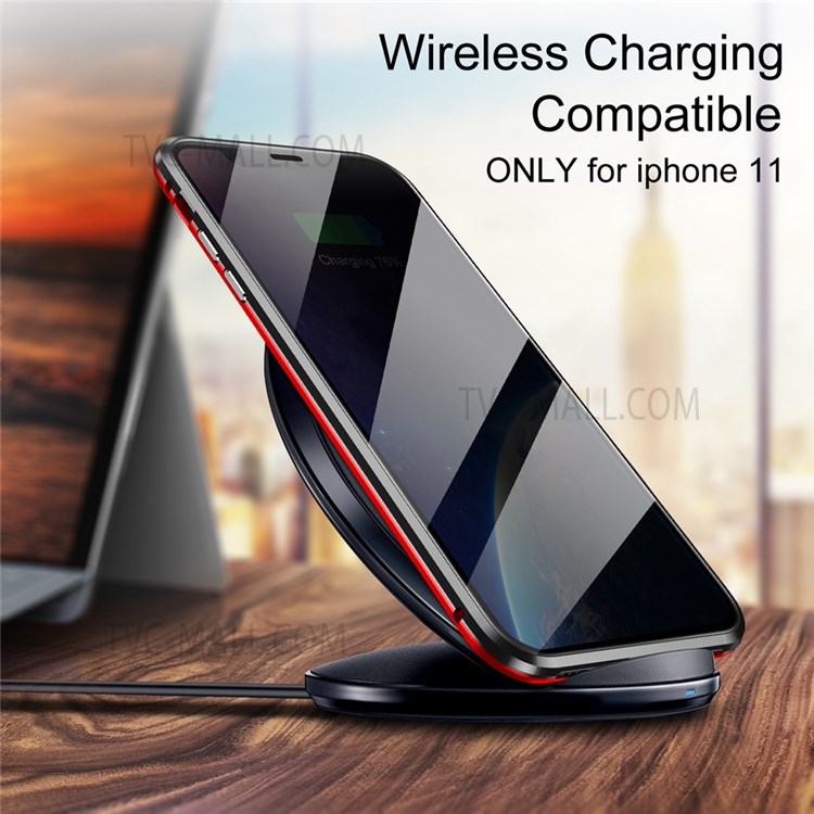 Anti-spy Design Gradient Color Tempered Glass + Aluminium Alloy Frame Full Protection Shell for iPhone 12 Pro Max - Black/Red-4