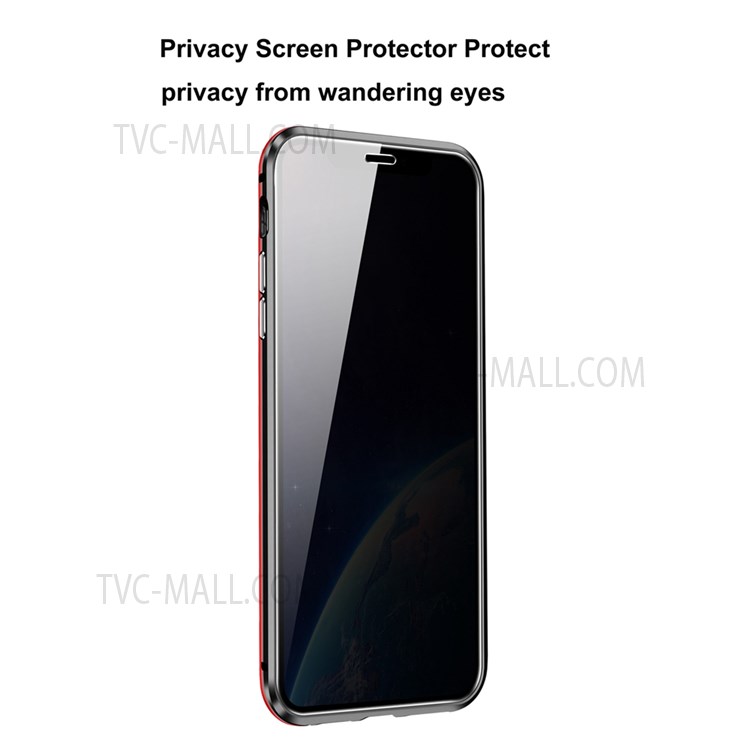 Anti-spy Design Gradient Color Tempered Glass + Aluminium Alloy Frame Full Protection Shell for iPhone 12 Pro Max - Black/Red-6