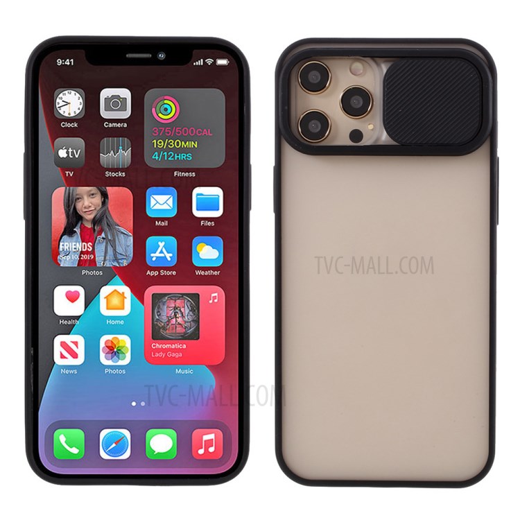 Matte PC + TPU Hybric Case with Slide Camera Cover for iPhone 12 Pro Max - Black-1