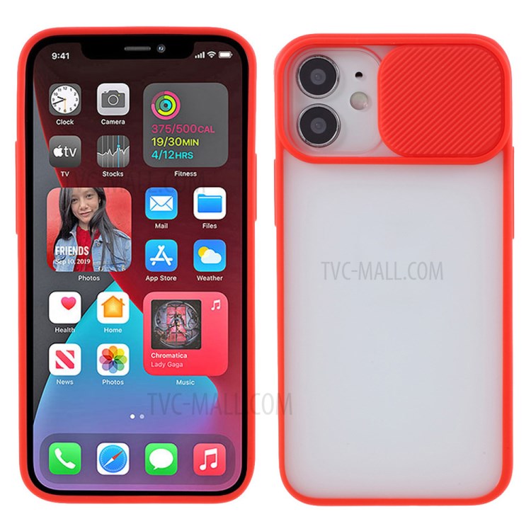 Matte PC + TPU Phone Protective Case with Slide Camera Cover for iPhone 12 Pro / iPhone 12 - Red-1