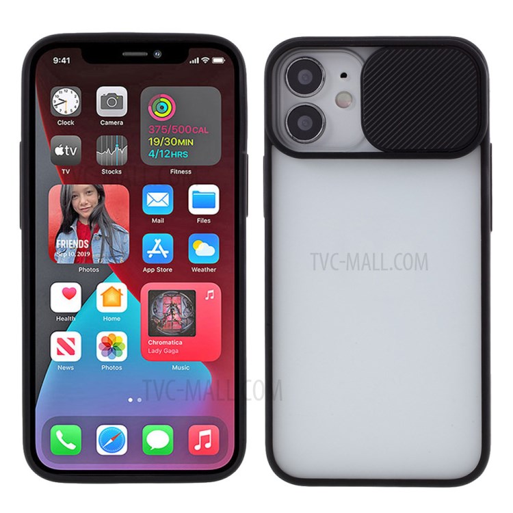Matte PC + TPU Phone Case with Slide Camera Cover for iPhone 12 Mini - Black-1