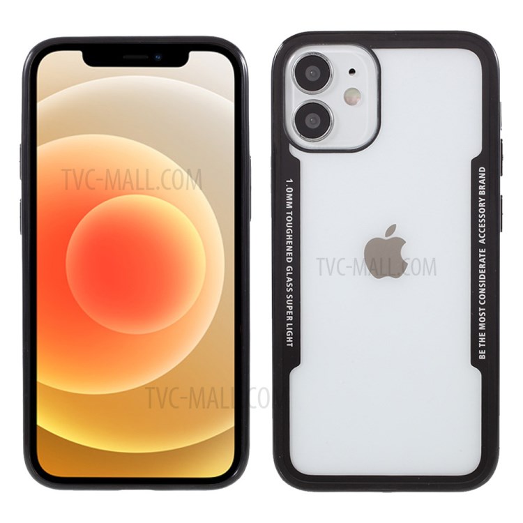 Soft Silicone Frame + Clear Hard Acrylic Back Hybrid Back Case for iPhone 12 mini - Black-1