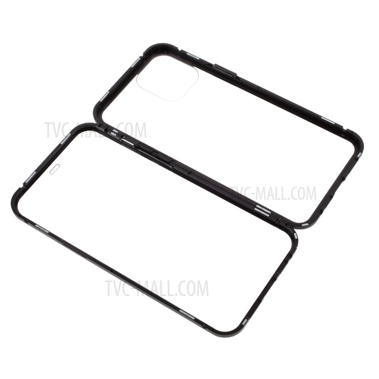 Double-sided Tempered Glass + Magnetic Metal Frame Hybrid Phone Case (Bubble Bag Package) for iPhone 12 Pro Max - Black-1
