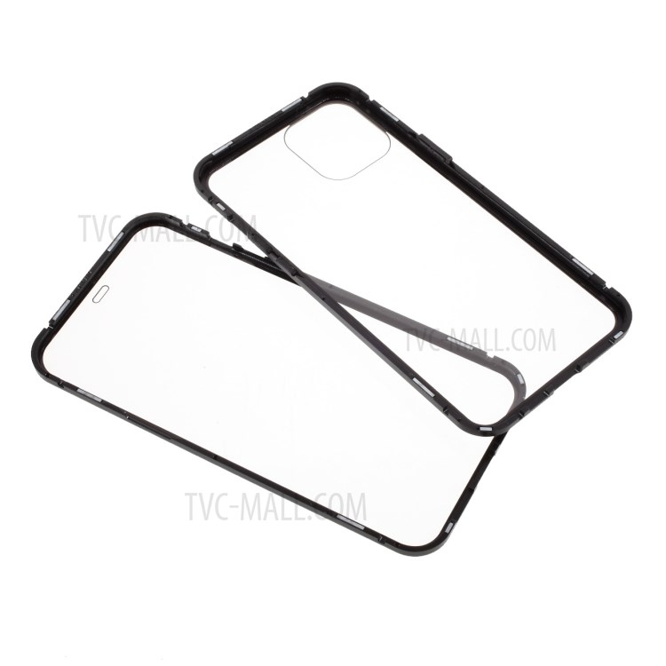 Double-sided Tempered Glass + Magnetic Metal Frame Hybrid Phone Case (Bubble Bag Package) for iPhone 12 Pro Max - Black-2