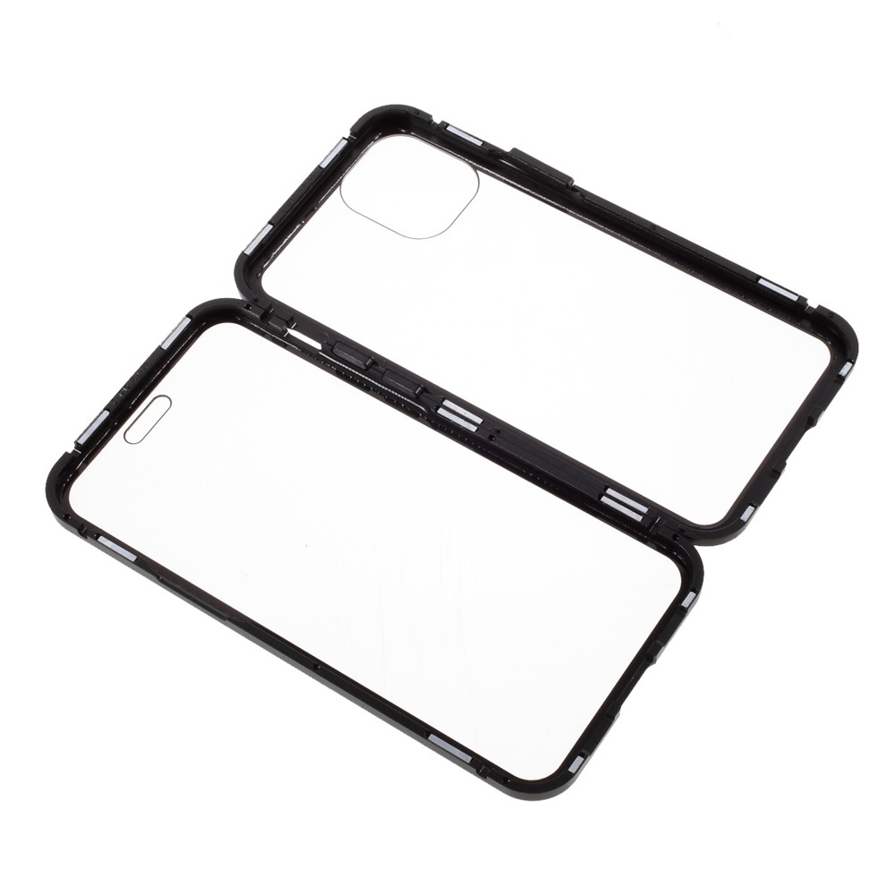(Bubble Bag Package) Double-sided Tempered Glass + Magnetic Absorption Metal Frame Phone Case for iPhone 12 mini - Black-1