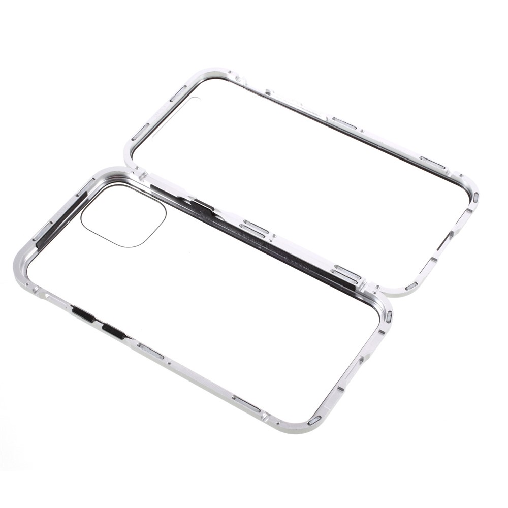 Double-sided Tempered Glass + Magnetic Absorption Metal Frame Phone Case for iPhone 12 mini - Silver