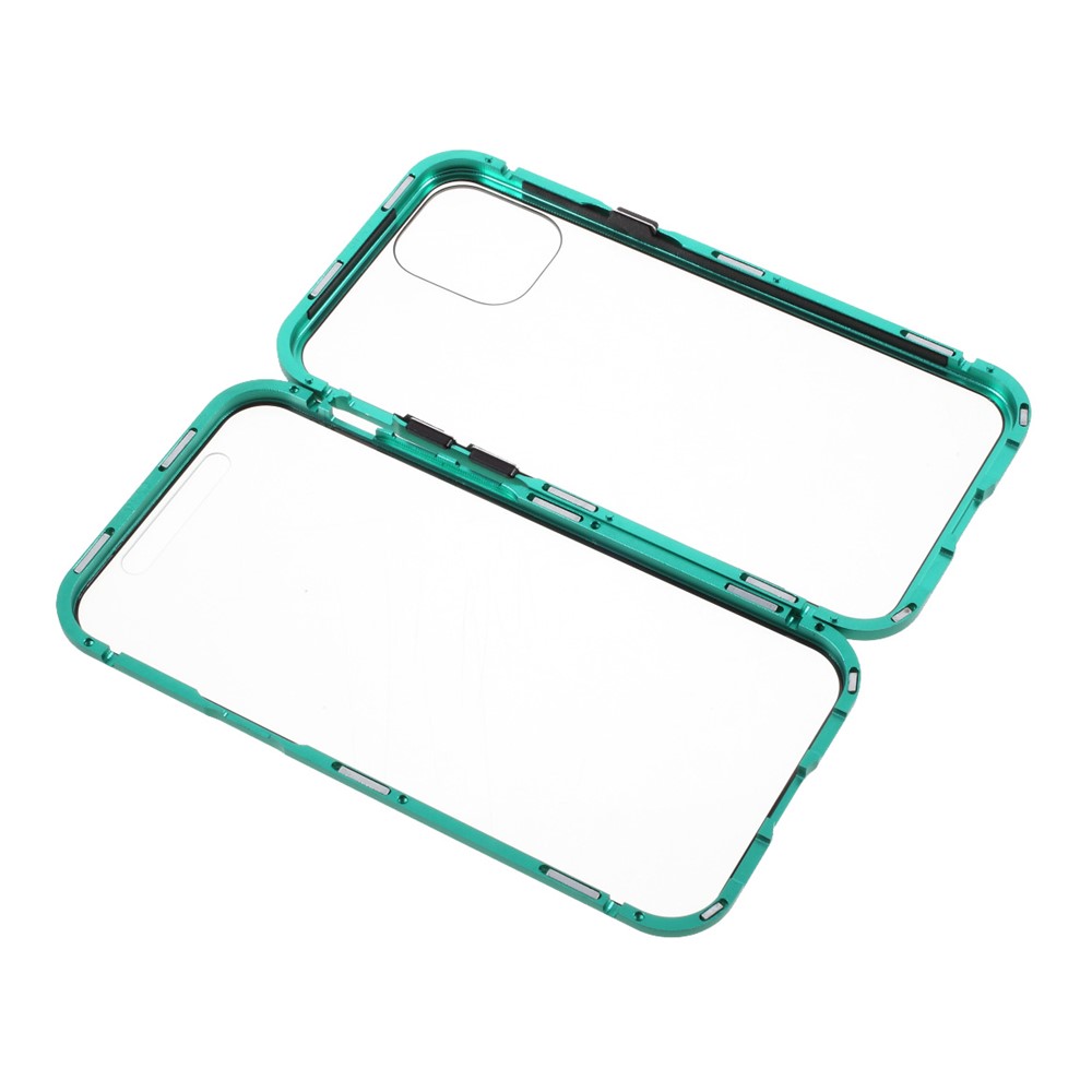 Double-sided Tempered Glass + Magnetic Absorption Metal Frame Phone Case for iPhone 12 mini - Green