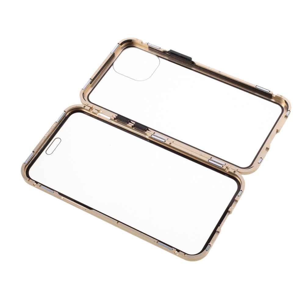 Double-sided Tempered Glass + Magnetic Absorption Metal Frame Phone Case for iPhone 12 mini - Gold