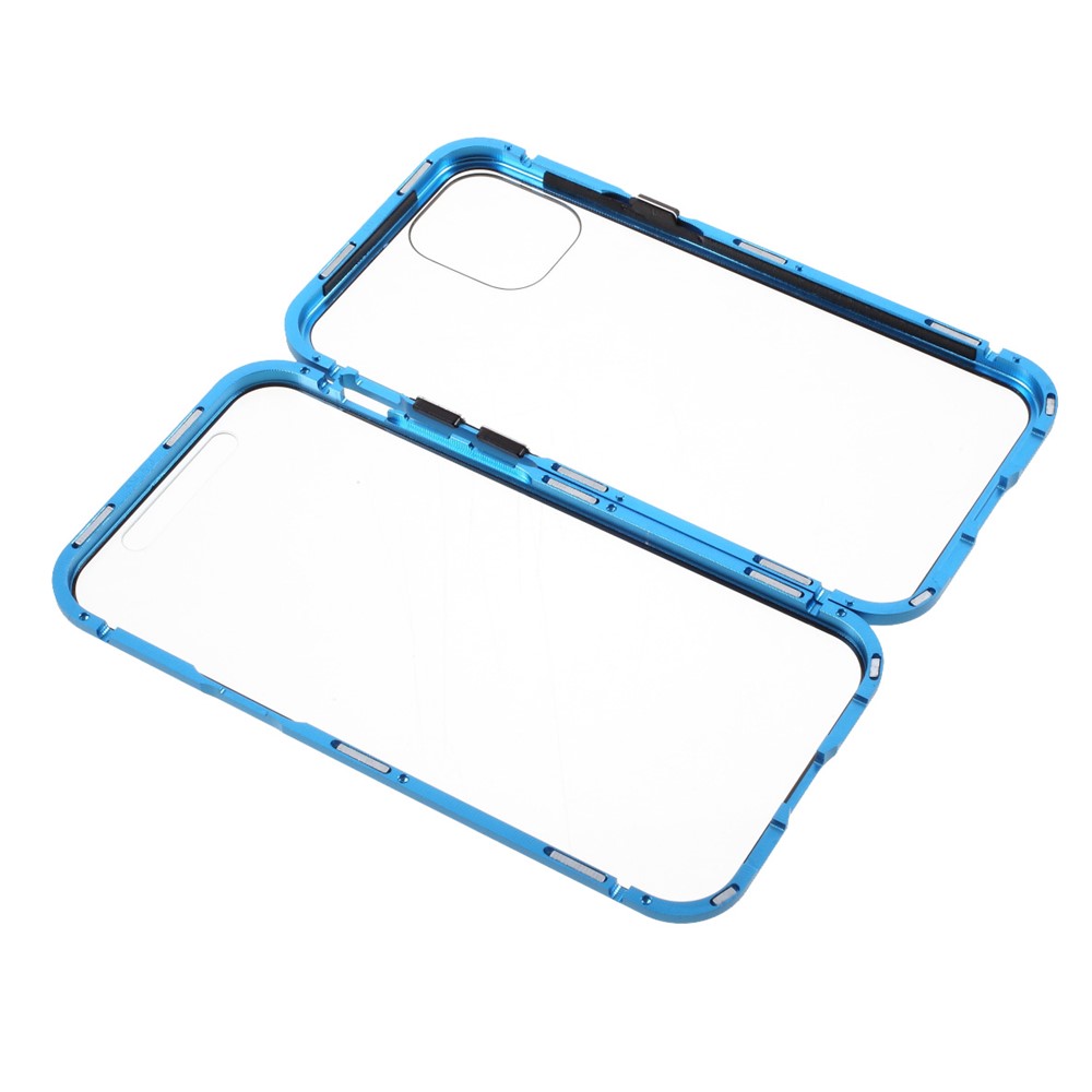 Double-sided Tempered Glass + Magnetic Absorption Metal Frame Phone Case for iPhone 12 mini - Blue