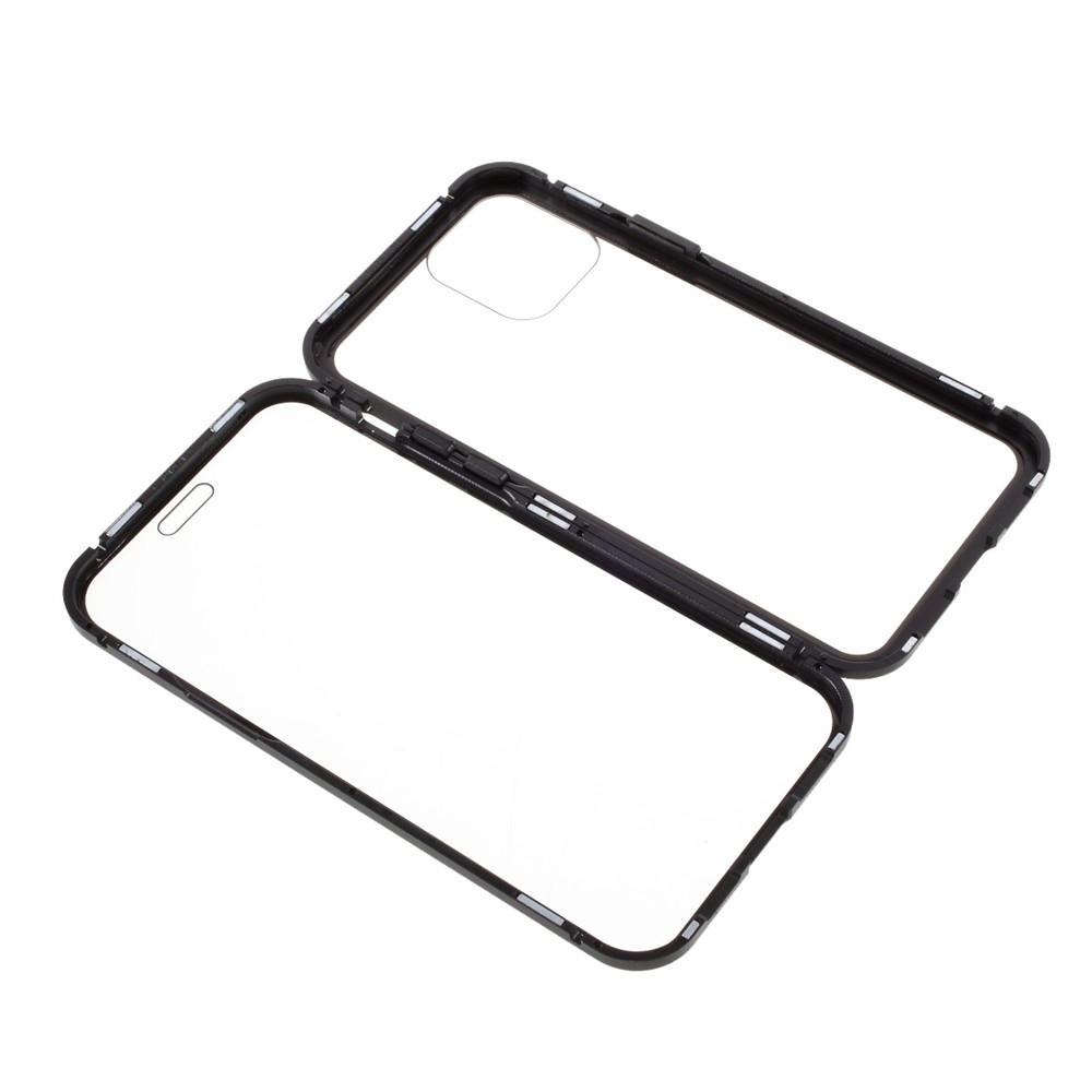 (Bubble Bag Package) Double-sided Tempered Glass Metal Frame Magnetic Full Coverage Phone Case for iPhone 12/12 Pro - Black-1