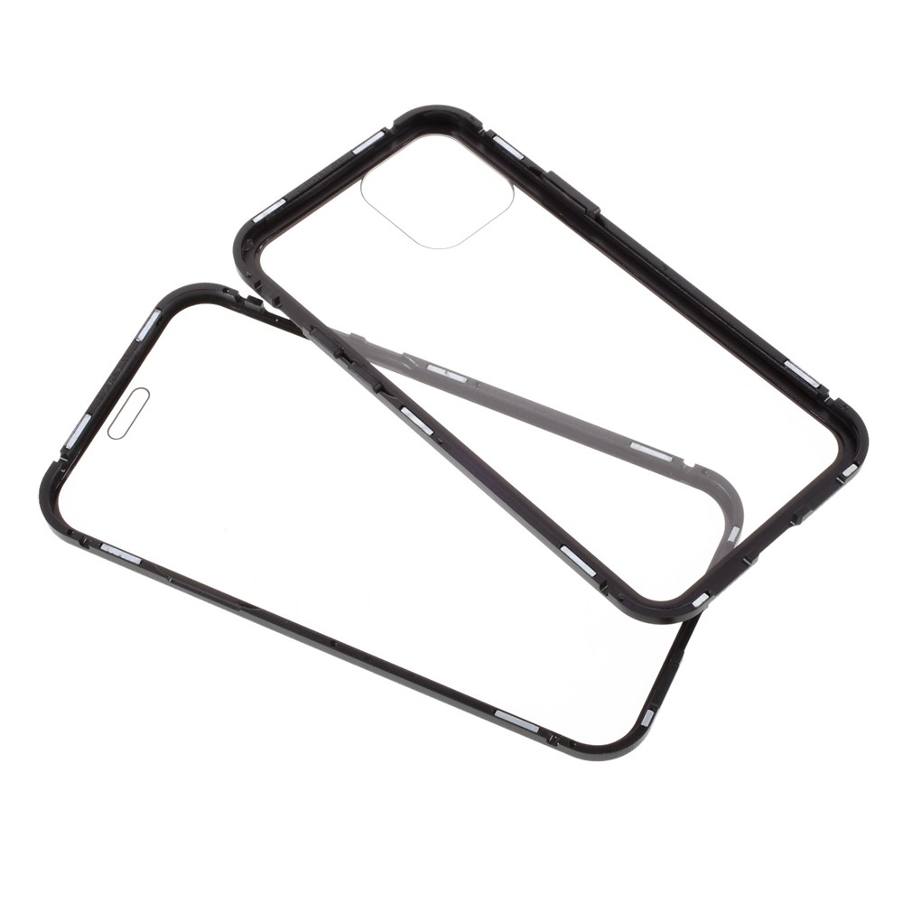 (Bubble Bag Package) Double-sided Tempered Glass Metal Frame Magnetic Full Coverage Phone Case for iPhone 12/12 Pro - Black-2