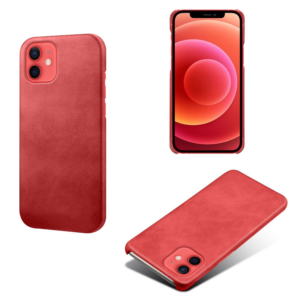 Precise Hole Opening PU Leather Coated PC Phone Back Case for iPhone 12 mini - Red