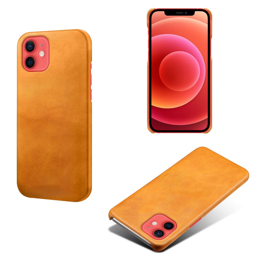 Precise Hole Opening PU Leather Coated PC Phone Back Case for iPhone 12 mini - Orange