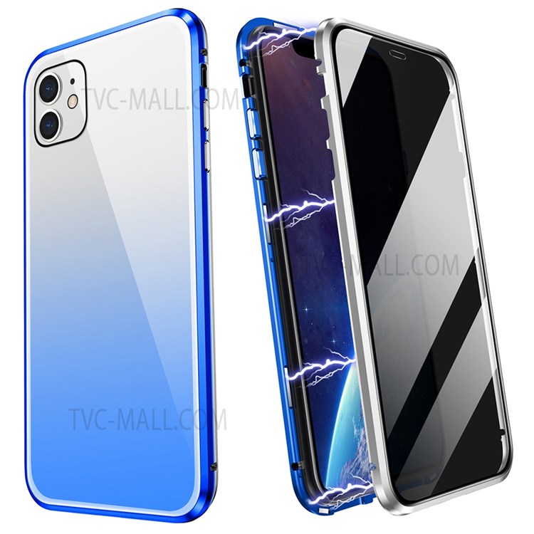Anti-spy Design Gradient Color Double Side Tempered Glass + Aluminium Alloy Frame Shell for iPhone 12/12 Pro - Black/Red-1